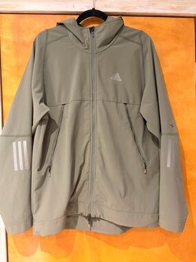 2000s Adidas Olive Hooded Performance Jacket with Adjustable Waist Mens size L